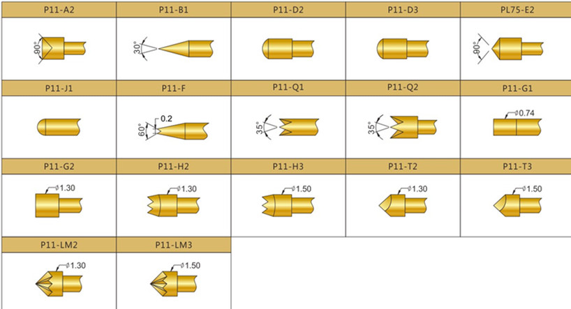 P11測試探針頭型，華榮華測試探針選型，測試探針規(guī)格型號